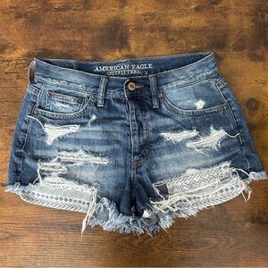 American Eagle Outfitters Ripped Blue Jean Shorts - Vintage High Rise Festival